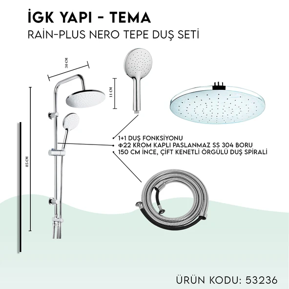 İGK YAPI - TEMA Rain-Plus Nero Tepe Duş Seti (53237) - 5