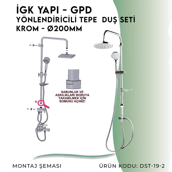 İGK YAPI - GPD Yönlendiricili Duş Seti (3 Fonksiyonlu El Duşu + Ø200)  (DST192) - 5