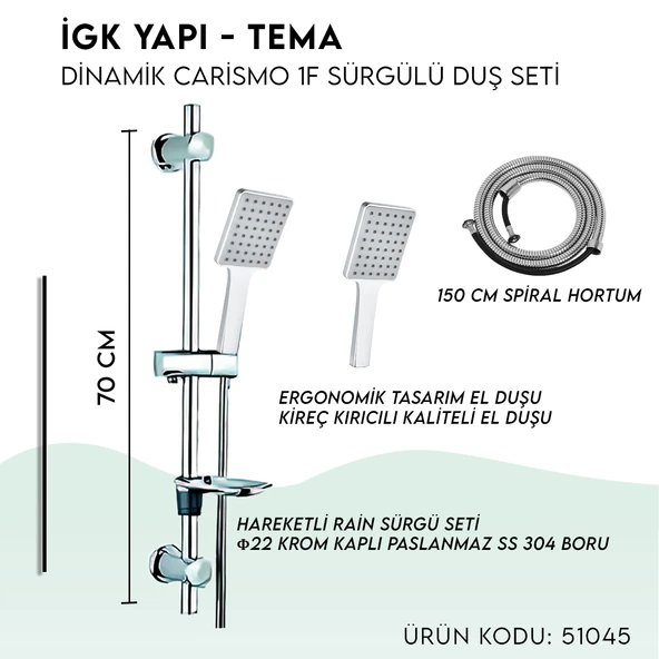 İGK YAPI - TEMA Dinamik Carismo Sürgülü Duş Seti (51045) - 5