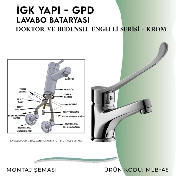 İGK YAPI - GPD Doktor/Bedensel Engelli Lavabo Bataryası  (MLB45) - 5