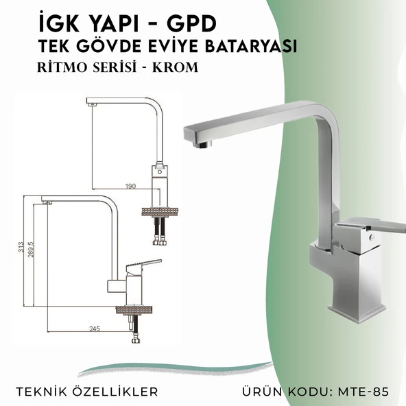 İGK YAPI - GPD Ritmo Tek Gövde Eviye Bataryası  (MTE85) - 4