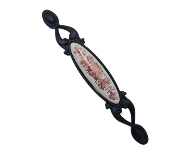 MİRAY 96 mm Metal siyah  porselen motif  desenli / 5 ADET
