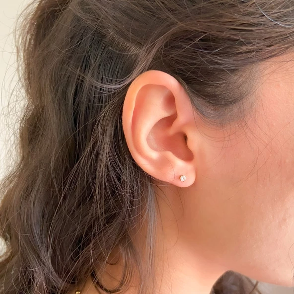 BZ Altın Kaplama Altı Tırnaklı Zirkon Taş Kadın Küpe UNK-780 - 2