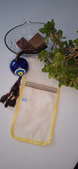 EKER-KONFOR SARI EKER BİYELİ CIRTLI KESE-CIRT CIRT YAPI-Banyo ve Duş Kesesi-Doğal Özel Dokuma - 2