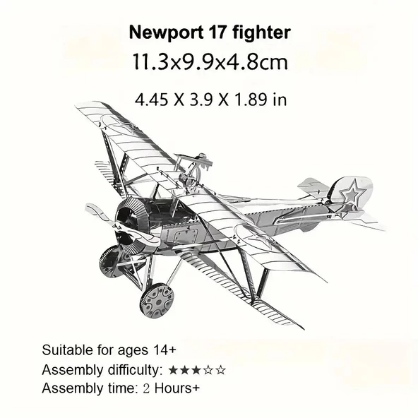 DIY 3D Metal Puzzle Bulmaca Newpiort 17 Fighter Uçak 46 Parça 14+ yaş üstü Hediyelik - 6