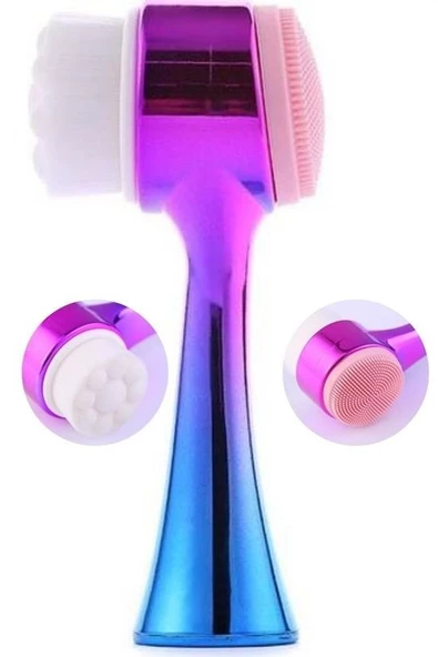 Çift İşlevli Renkli Cilt Yüz Temizleme Fırçası Peeling Masaj Etkili Gözenek Temizleyici Alet - 5