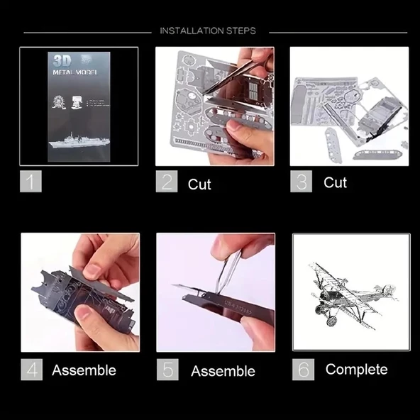 DIY 3D Metal Puzzle Bulmaca Newpiort 17 Fighter Uçak 46 Parça 14+ yaş üstü Hediyelik - 4