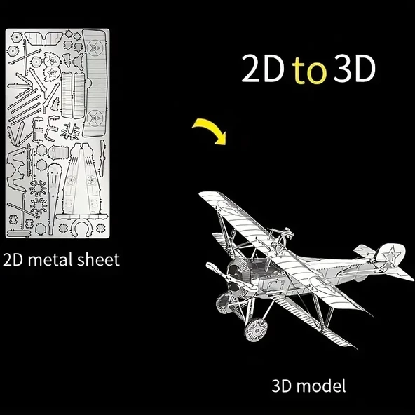 DIY 3D Metal Puzzle Bulmaca Newpiort 17 Fighter Uçak 46 Parça 14+ yaş üstü Hediyelik - 5