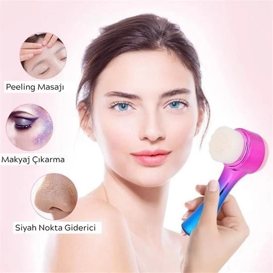 Çift İşlevli Renkli Cilt Yüz Temizleme Fırçası Peeling Masaj Etkili Gözenek Temizleyici Alet - 2