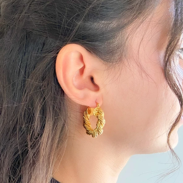 BZ Altın Kaplama Burgu Kadın Halka Küpe UNK-764 - 2