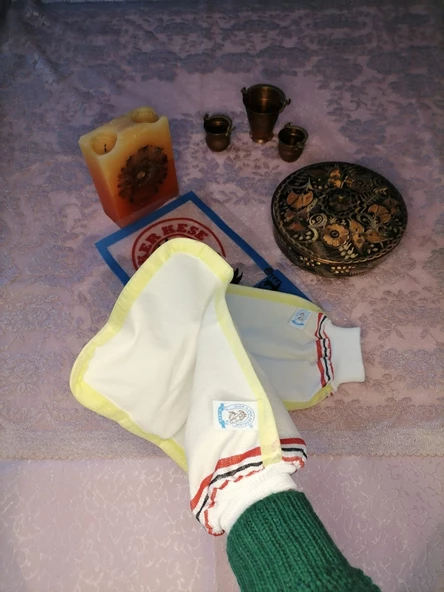 EKER-KONFOR SARI BİYELİ HIZLIGİY KESE SETİ-2 ADET KESE-Lastikli Kese-Banyo ve Duş Kesesi - 5
