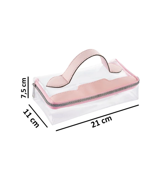 Şeffaf Seyahat Makyaj Kozmetik Çantası - 223-YTY Pembe - 3