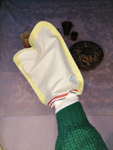 EKER-KONFOR SARI BİYELİ HIZLIGİY KESE-Lastikli Kese-Banyo ve Duş Kesesi-Doğal Özel Dokuma - 5