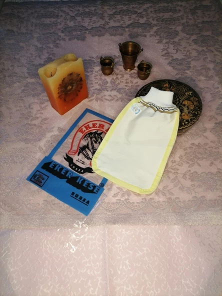 EKER-KONFOR SARI BİYELİ HIZLIGİY KESE-Lastikli Kese-Banyo ve Duş Kesesi-Doğal Özel Dokuma - 4