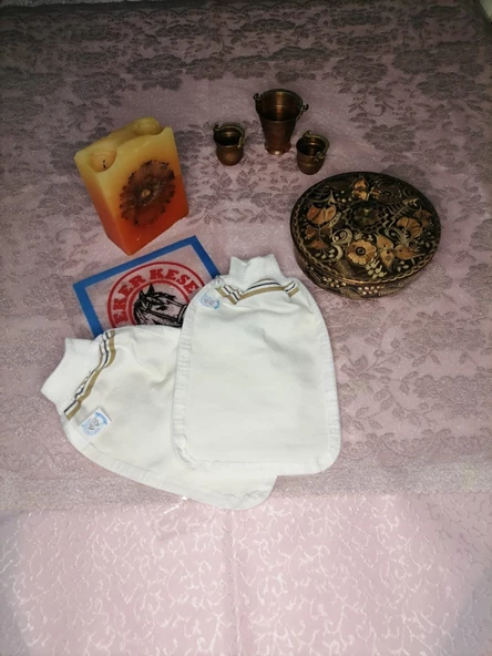 EKER-KONFOR HIZLIGİY KESE SETİ-2 ADET KESE-Lastikli Kese-Banyo ve Duş Kesesi-Doğal Özel Dokuma - 6