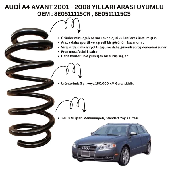 Arka Helezon Yay Takımı - 2 Adet Standart Yay ST102034R, Audi A4 Avant (2001-2008) Uyumlu