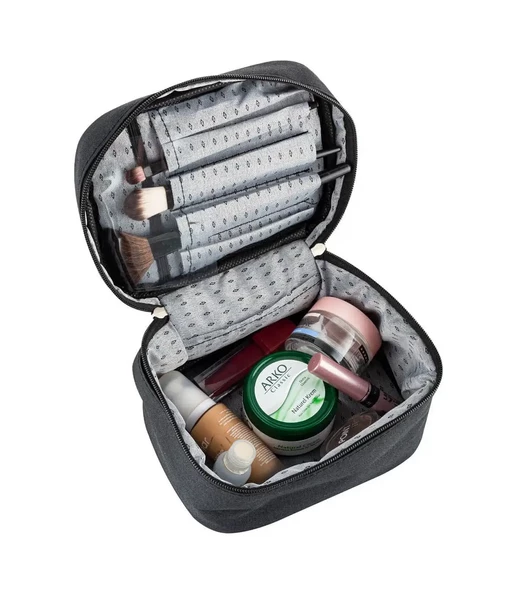 4'lü Makyaj Organizeri Kozmetik Çanta Seti & 3'lü Makyaj Süngeri - Siyah - 3