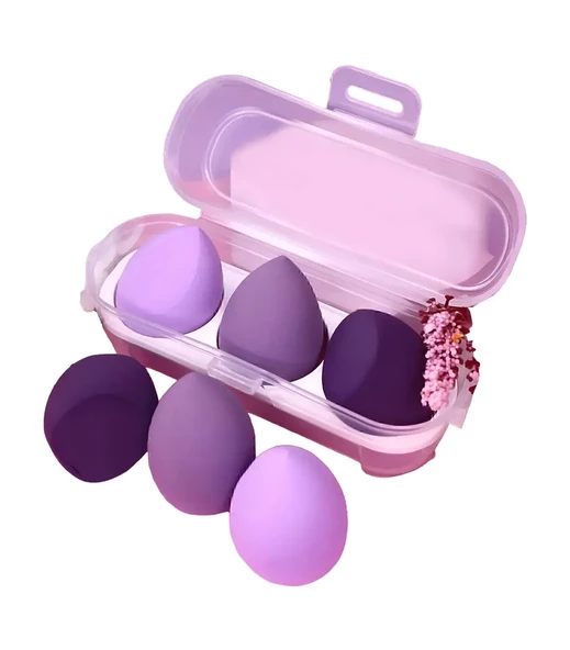 4'lü Makyaj Organizeri Kozmetik Çanta Seti & 3'lü Makyaj Süngeri - Kahverengi Damalı - 7