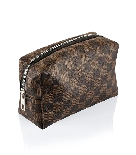 4'lü Makyaj Organizeri Kozmetik Çanta Seti & 3'lü Makyaj Süngeri - Kahverengi Damalı - 5