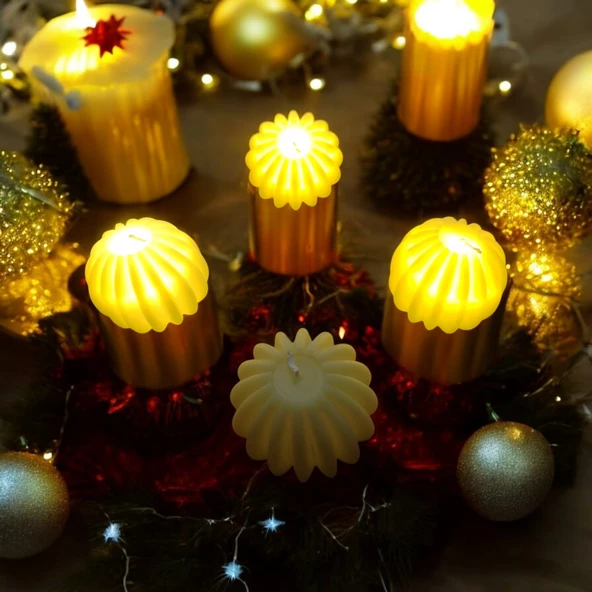 VIP KALİTE LED IŞIKLI MUM 6 ADET YILBAŞI NOEL MUMU  PİLLİ GÜN IŞIĞI MUM 6 YILBAŞI MUMU SÜSLERİ