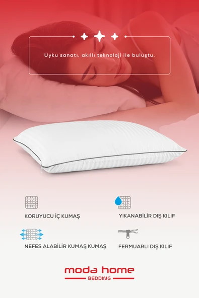 Moda Home Bedding 2 Adet Nano Jel Kaz Tüyü etkili mikrojel dolgulu ortopedik Yastık - 2