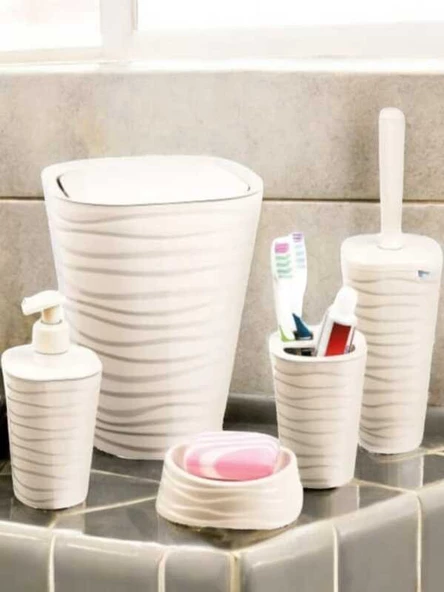 5'li Banyo Seti, Köşeli Tasarım, Kabartmalı Desen