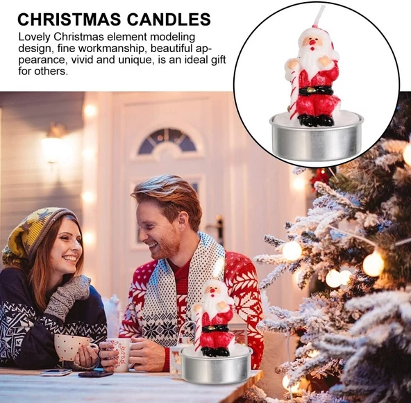 VIP DELUXE 12 ADETGERÇEK YILBAŞI MUMU NOEL TEALİGHT MUM NOEL BABA KARDAN ADAM ÇAM AĞACI FULL SET - Resim 4