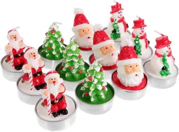 VIP DELUXE 12 ADETGERÇEK YILBAŞI MUMU NOEL TEALİGHT MUM NOEL BABA KARDAN ADAM ÇAM AĞACI FULL SET - Resim 3