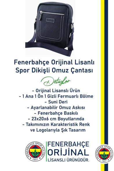 Fenerbahçe Orijinal Lisanslı Spor Dikişli Omuz Çantası - 2