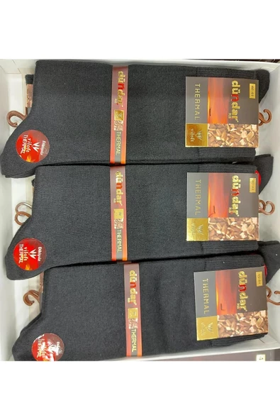 12 Adet Dündar Erkek Kışlık Termal Çorap Plus Dikişsiz  Siyah 40 - 44 NUMARA - Resim 2