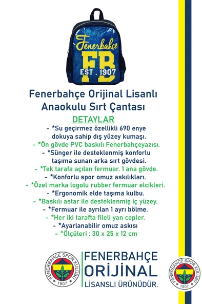 Fenerbahçe Orijinal Lisanslı Anaokulu Çantası Fb Sarı Lacivert Çanta - 2