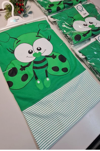 Yeşil %100 Pamuk Bebek Battaniyesi Çift Kat İnterlok Penye 85x80 cm - 2