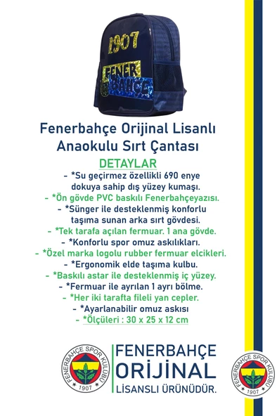 Fenerbahçe Orijinal Lisanslı Anaokulu Çantası Fb Sarı Lacivert Çanta - 2