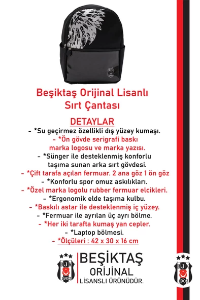 Beşiktaş Orijinal Lisanslı Spor Sırt Çantası Bjk Kartal Nakışlı Çanta - 2