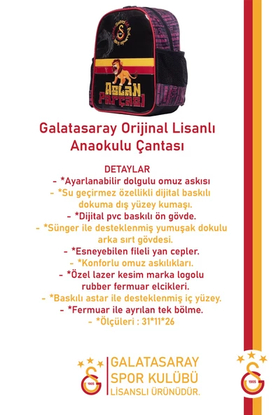 Galatasaray Orijinal Lisanslı Spor Çocuk Sırt Çantası Gs Aslan Parçası Çanta - 2