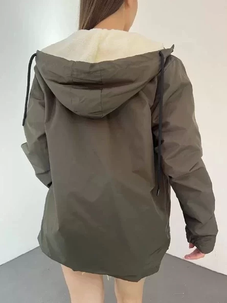 Unisex Tam Kalıp Kapşonlu İçi Kürklü Mont - Kahverengi - 2