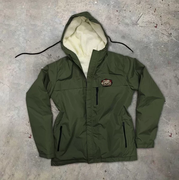 Fermuarlı Kapşonlu İçi Kürklü Mont - Haki