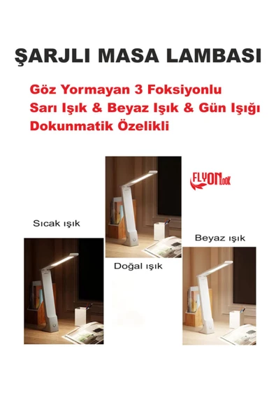 DOKUNMATİK ŞARJLI MASA LAMBASI  3 FONSİYONLU GÖZ YORMAYAN AYARLI AÇI, KATLANABİLİR KİTAP OKUMA IŞIK - 2