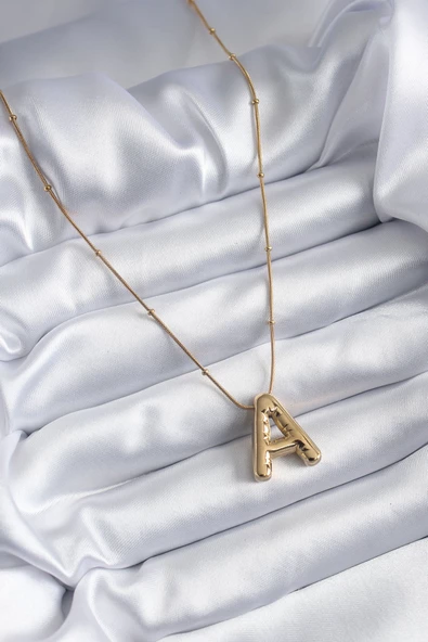 316L Çelik Gold Renk Bubble "A" Harf Model Kadın Kolye - TJ-BKO7946 - 2