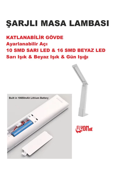 DOKUNMATİK ŞARJLI MASA LAMBASI  3 FONSİYONLU GÖZ YORMAYAN AYARLI AÇI, KATLANABİLİR KİTAP OKUMA IŞIK - 4
