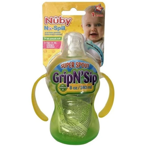 Nuby 10052 Kolay Tutuşlu Kulplu Damlatmaz Bardak Yeşil