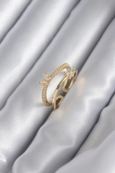 Pirinç Gold Renk Zirkon Taş Detay Kelebek Model Kadın Yüzük - TJ-BYK2933 ürün görseli