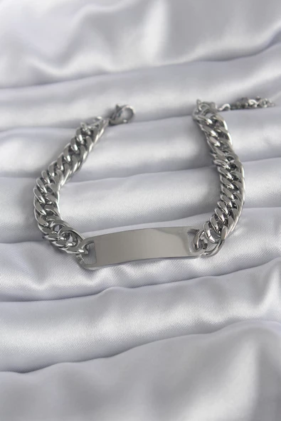 316L Çelik Gümüş Renk İsim Yazılabilir Plaka Model Kadın Bileklik - TJ-BB5743 ürün görseli