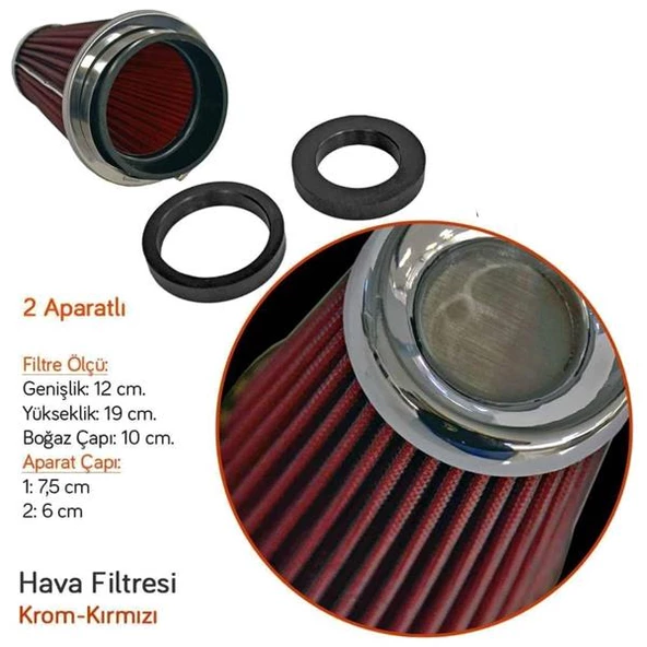 Hko Hava Filtresi 2 Aparat Krom Kırmızı Uzun Tip - 2