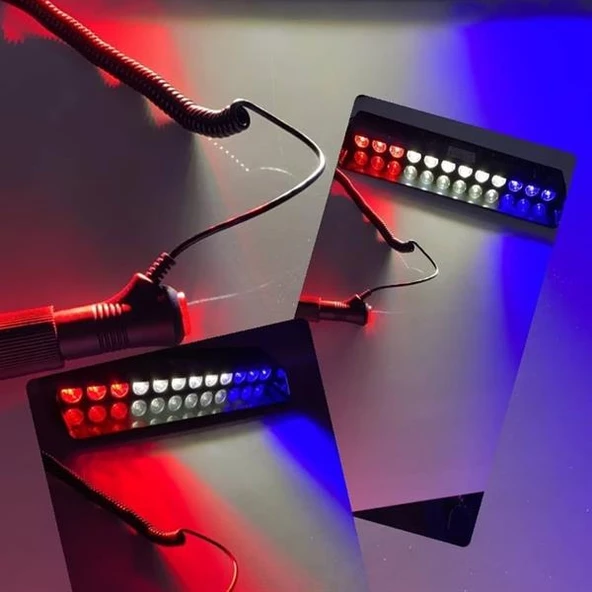 Hko Cam İçi Çakar Lamba Kırmızı-Mavi-Beyaz 12 Led 12V Fonksiyonlu - 4