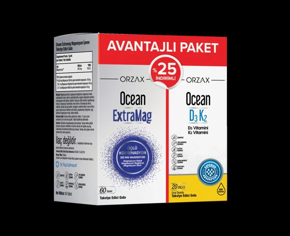 Orzax Ocean Extramag 60 Tb + Orzax Ocean D3K2 Damla 20ml %25 indirimli