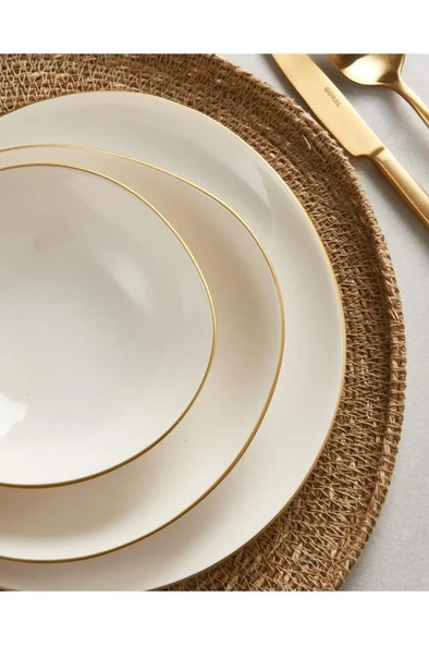 Güral Porselen Asimetrik Roden 24 Parça 6 Kişilik Yemek Takımı Gold File - 2