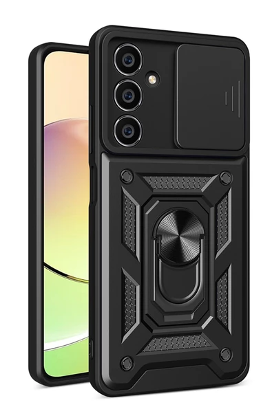 Samsung Galaxy A25 5G ile Uyumlu Kılıf Pars Lens Sürgülü Yüzüklü Standlı Korumalı Kılıf