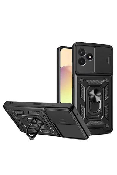 Realme C53 ile Uyumlu Kılıf Pars Lens Sürgülü Yüzüklü Standlı Korumalı Kılıf