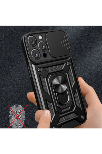 iPhone 16 Pro Max ile Uyumlu Kılıf Pars Lens Sürgülü Yüzüklü Standlı Korumalı Kılıf - 3